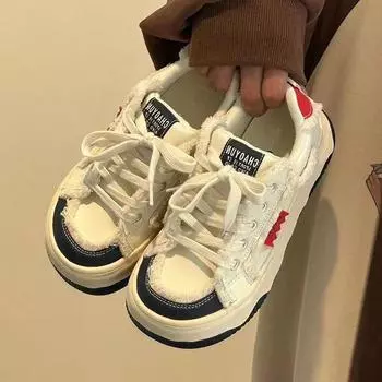 Cute little white shoes Guochao cat ugly cute big head shoes women s 2025 winter platform student sports and leisure shoes color matching 35
