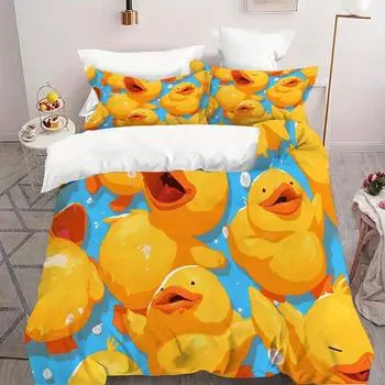 Cute Little Yellow Duck Duvet Cover Children S Bedroom Decorative Bedding Three-Piece Digital Printing Quilt Cover EU single 135*200