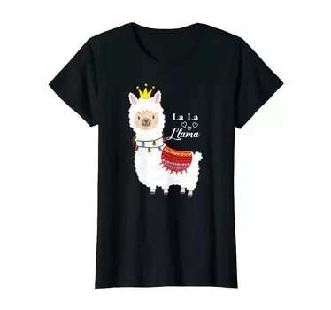Cute llama with crown and fairy lights is a princess. T-shirt