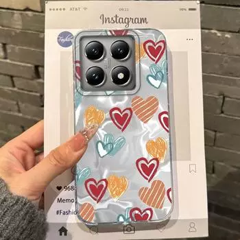 Cute Love Heart Bow Girls Water Texture Phone Case For Xiaomi 14T 13T Pro 14Tpro 11 Lite 5G NE Silicone Shockproof Fundas Cover Xiaomi 11 Lite