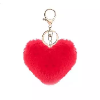 Cute Love Heart Pom Pom Pompon Keychain Loverly Bobbles Fluffy Pompom Key Chain Keyring For Girl Bag Cars Key Pendant 9 cm красный