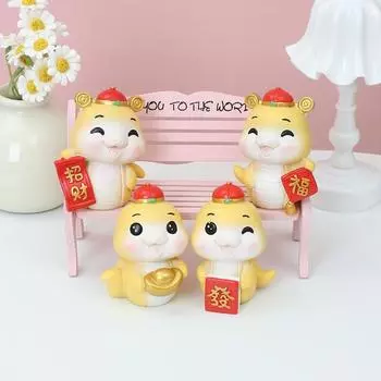 Cute Lucky Snake Year Figurine Small Resin Crafts Zodiac Snake Figurine Traditional Chinese Style Snake Year Mascot