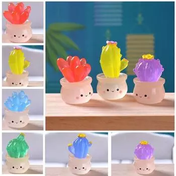 Cute Luminous Succulent Cactus Miniatures Cactus Potted Plants Ornaments Bonsai Decoration Green-Cactus