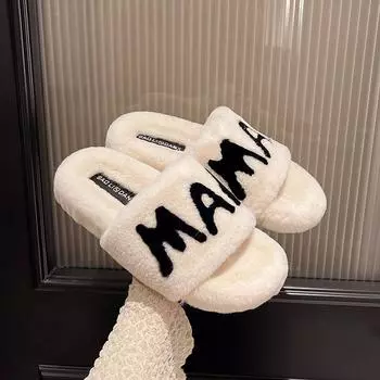 Cute Mao Mao slippers women wear 2024 new thick-soled small fragrant Mao Mao shoes high-end women s home cotton slippers 35 чёрный