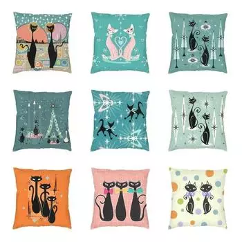 Милая средневековая наволочка с котом, домашняя наволочка в стиле ретро с котенком, скандинавский чехол для подушки, автомобиль 40x40cm
