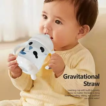 Cute Milk Bottle Straw Mug 0-36 Months All Age Coverage With Handle PP Material Drop Resistant Lightweight BPA Free