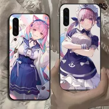 Милый чехол для телефона Minato Aqua Hololive для Samsung Note 9 10 20 Plus Pro Ultra J6 J5 J7 J8 Мягкий черный чехол для телефона Galaxy Note20