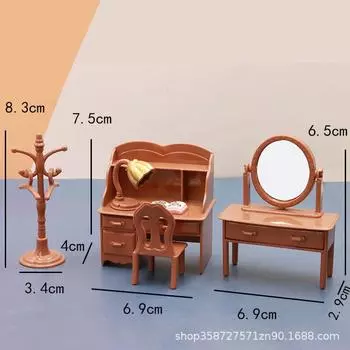 Cute Mini Bedroom Doll House Dressing Table Chair Desk Set Model Small Ornaments Play House Children S Toys