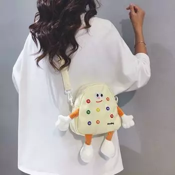Cute Mini Canvas Bag Female 2025 New Arrival Casual Niche Style Phone Crossbody Small Bag Girl Children Cartoon Bag Light yellow