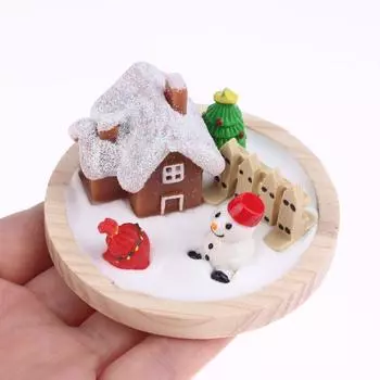 Cute Mini Christmas Snow House Xmas Tree Snowman Scene Ornament Dollhouse Decoration Micro Landscape Ornaments Xmas Gifts one size