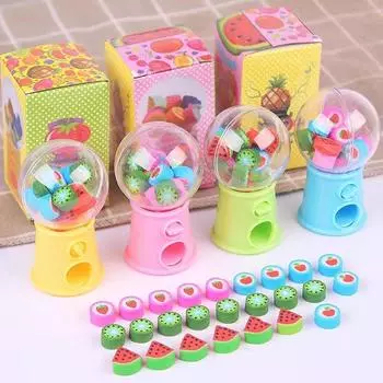 Cute Mini Gashapon Machine Design Erasers Cartoon Fruit Rubber Erasers Kids Kawaii Stationery Correction Tool Office Supplies onesize