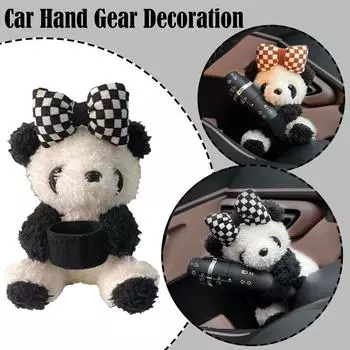 Cute Mini Pandas Puppy Car Wiper Turn Signal Switch Decoration Interior Auto Panda Ornaments Accessories Bowknot L1Y4