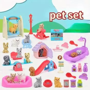 Cute Mini Puppy Pretend Play Toy Dog Doll Set Dog Cage Toys New Dog Doll Toy 8PCS