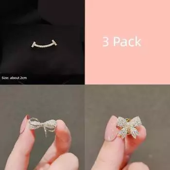 Cute Minimalist Smiling Face Brooch Female High-End Elegant Fixed Shirt Neckline Anti-Unwanted-Exposure Buckle Small Pin Ornament Golden Smiley Face + Cut Out Bows + Bows