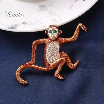 Милая брошь в форме обезьяны в форме животного, блестящие стразы, инкрустация костюма, булавка на лацкане, темперамент, пряжка для шарфа, значок, платье, пальто, аксессуары кофейный