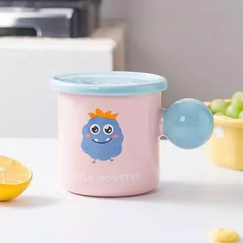 Cute Mug Cartoon Ceramic Cup with Lid Couple Coffee Cup High Looking Student Drinking Water Cup Breakfast Cup 330ml