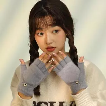 Cute New Autumn and Winter Knitted Cold-proof and Warm Leaky Finger Versatile Woolen Gloves, Casual and Fashionable Half-finger Flip Gloves One size