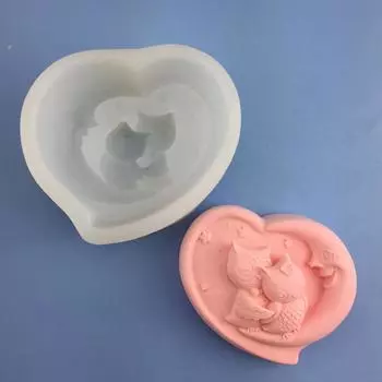 Cute Owl Heart Fondant Chocolate Mould Cake-Topper Baking Tools Handmade-Soap Silicone Ornament Mold Easy to Clean