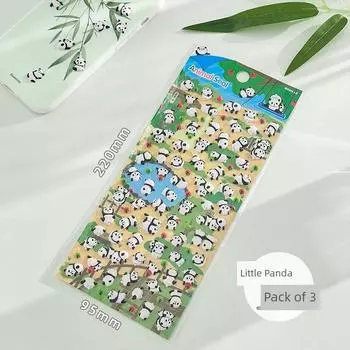 Cute Panda Animal Stereo Bubble Sticker Cartoon Stickers Kindergarten Reward Stickers Gift Stickers Journal Material Little Panda 3 Pack