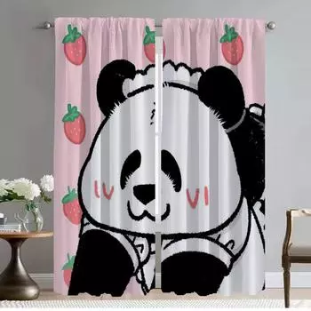 Cute Panda Curtains for Bedroom Blackout Curtain for Room 2 Panel Halloween Decoration Shades Home Interior Curtains Partition W50xH70cmx2pcs-CL