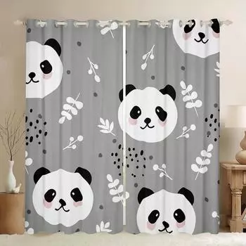Cute Panda Curtains for Girls Boys Children Cartoon Giant Pandas Window Curtain for Bedroom Living Room Decor Window Drapes W55 X H120cm X 2&HOOK