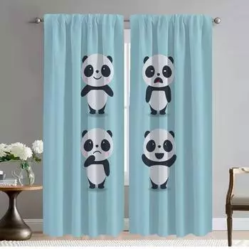 Cute Panda Pattern Shades Window Curtain for Room 2 Panel Elegant Room Curtains Halloween Decoration Tulle for Bedroom Partition W50xH70cmx2pcs-CL