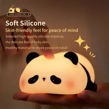 Cute Panda Silicone Night Lights USB Rechargeable Touch Sensor Cartoon Kid s Nightlights Christmas Gift Bedroom Decor Lamp