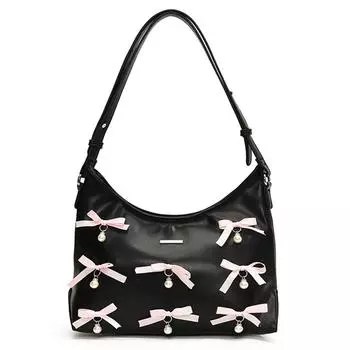 Милая модная сумочка с жемчужным бантом из искусственной кожи, клатч с регулируемым ремешком, сумка через плечо для женщин и девочек чёрный