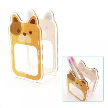 Cute Pen Holder Transparent Acrylic Desktop Pencil Pot Stationery Storage Box Kids Gift Cartoon Lion Pen Holder