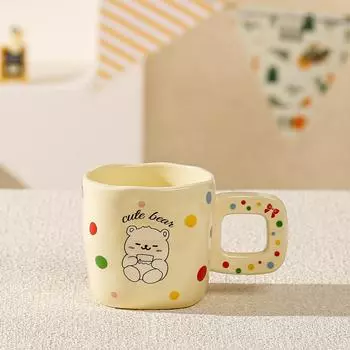 Cute Pet Cartoon Animal Ceramic Cup Cube Mug High Looking Couple Drinking Water Cup Student Breakfast Cup Coffee Cup about 350ml