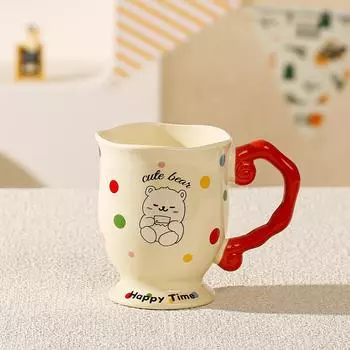 Cute Pet Cartoon Ceramic Cup Creative High Footed Mug High looking Couple Cup Student Drinking Water Cup Office Coffee Cup About 400ml