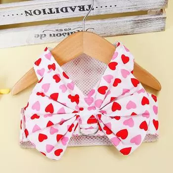 Cute Pet Cat Small Dog Pomeranian Bi Bear Dog Clothes Bow Chest Strap Leash Walking Dog Vest S