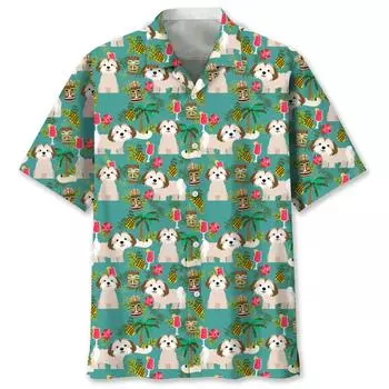 Cute Pets Dog Graphic Hawaiian Shirt Men Women Summer Street 3d Animal Printed Shirts Lapel Short Sleeves Loose Button Blouse S