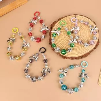 Милый телефонный брелок с бантом из бисера, кулон для телефона, кулон на рюкзак Kawaii, мультяшные брелки, аксессуары, подарок белый