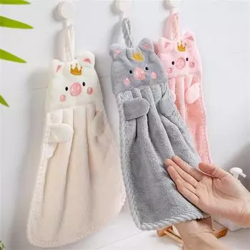 Cute Pig Hanging Hand Towel Kitchen Cleaning Toalhas Absorbent Dishcloth Coral Velvet Handtuch Soft Quick Dry Cleaning Cloth Rag