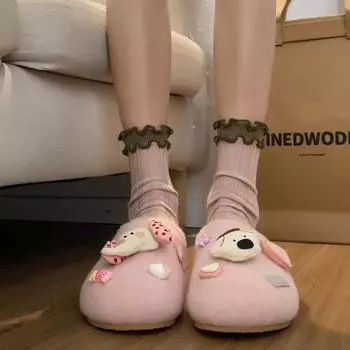 Cute pink thick-soled bag head slippers women s new autumn and winter 2024 comfortable outer wear velvet warm cotton slippers 35 розовый