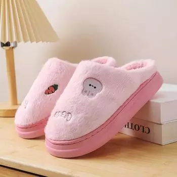 Cute Pink Winter Slippers Women Fur Slippers 2024 Comfort Soft Indoor House Slippers for Women Warm Fluffy Cotton Slippers Woman 36-37