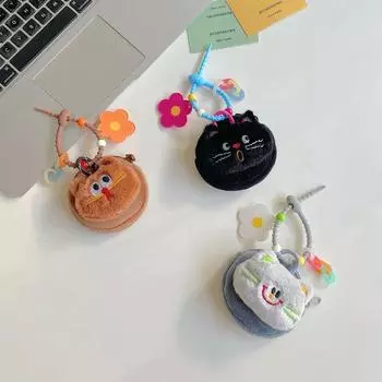Cute Plush Cat Earphone Bag Funny Cat Doll Keychain Multi-purpose Car Keyring Backpack Pendant Style 7