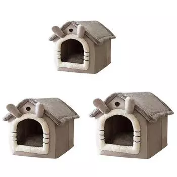 Cute Plush Pets House Stuffed Fluffy Dogs Room Half-Closed Puppy Sleeping Nest Foldable Home Puppy Pet Products