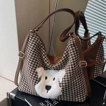 Cute Plush Puppy Tote Bag Women S Bag Fashion Casual Large Capacity Backpack High Sense Women S Bag чёрный