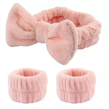 Cute Plush Wristband Hair Tie Makeup Mask Moisture Proof Sleeve Cover Hair Ring Headphone Women розовый