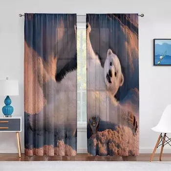 Милый белый медвежонок Антарктида Северное животное Прозрачные шторы для гостиной спальни дома кухни Декор окна Тюль Вуаль занавеска 1 PCS W100XH250cm&Rod Pocket