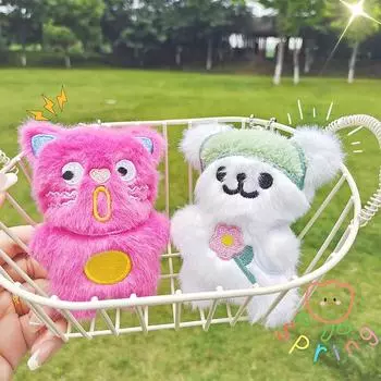 Cute Polka Dot Cat Plush Toy Cartoon Maltese Loopy Soft Stuffed Doll Keychain Car Key Ring Backpack Bag Decor