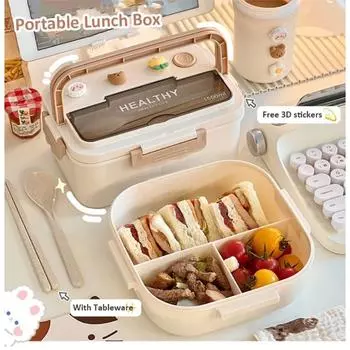Симпатичный портативный ланч-бокс с отделением для девочек, школьников, пластиковая коробка для пикника Bento, контейнеры для хранения еды в микроволновой печи