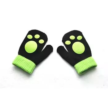 Cute Print Footprint Baby Gloves Winter Knitted Warm Full Finger Gloves Solid Kids Boys Girls Mittens