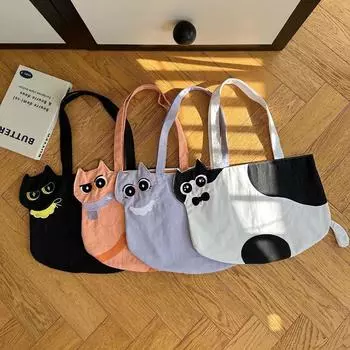 Cute Printed Cat Shoulder Bag Cloth Handbag Casual Embroidery Canvas Bag Outdoor Style 2