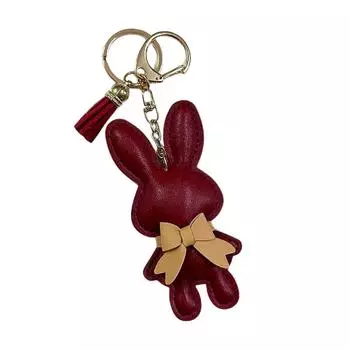 Cute Pu Leather Solid Color Bunny Keychain Creative Bow Bunny Keyring Car Key Holder Pendant Bag Charm Gifts вино красного