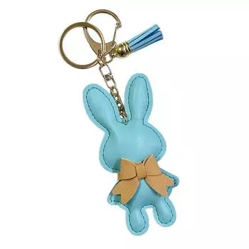Cute Pu Leather Solid Color Bunny Keychain Creative Bow Bunny Keyring Car Key Holder Pendant Bag Charm Gifts небесно-голубой