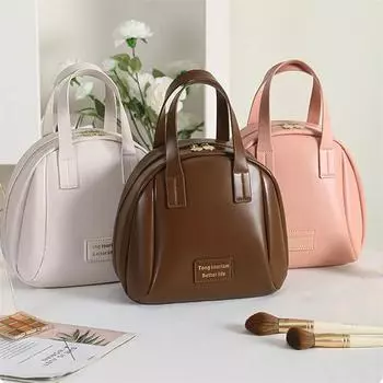 Cute PU Makeup Bag For Women Toiletries Organizer Waterproof Travel Make Up Pouch Female Portable Cosmetic Case кофейный