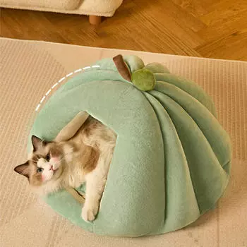 Cute Pumpkin Cave Bed, Cat Pad Dog Bed with Removable Pillows for Small to Medium Dogs and Cats S